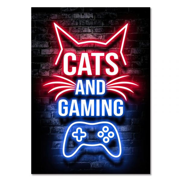 CATS AND GAMING - Gaming Room Poster Wall Art