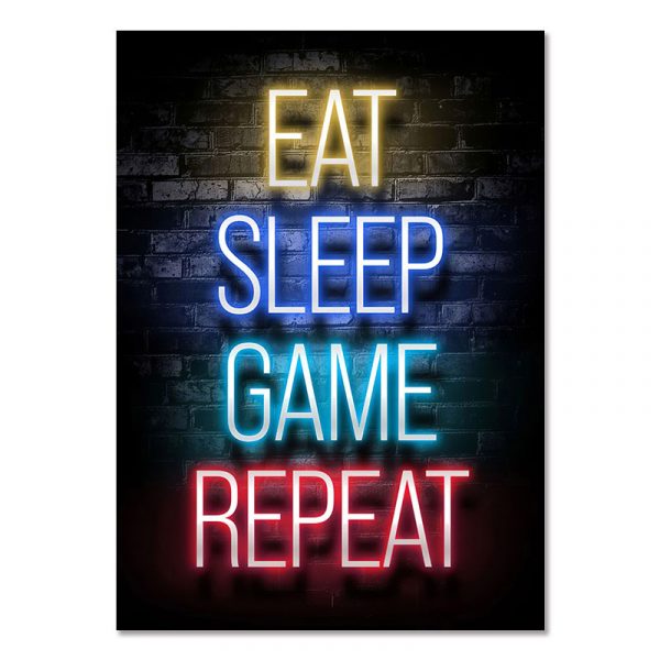 EAT SLEEP GAME REPEAT - Gaming Room Poster Wall Art